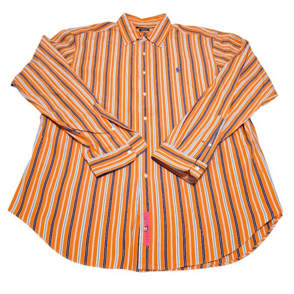Ralph Lauren Mens Orange Striped Button Down Shirt Classic Fit Long Sleeve XL - Picture 1 of 9